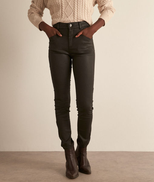 Picture of NARIO BROWN SLIM-FIT COATED TROUSERS